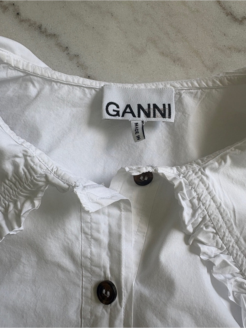 Ganni White Ruffle-Trim Button Front Top - Picture 4 of 8